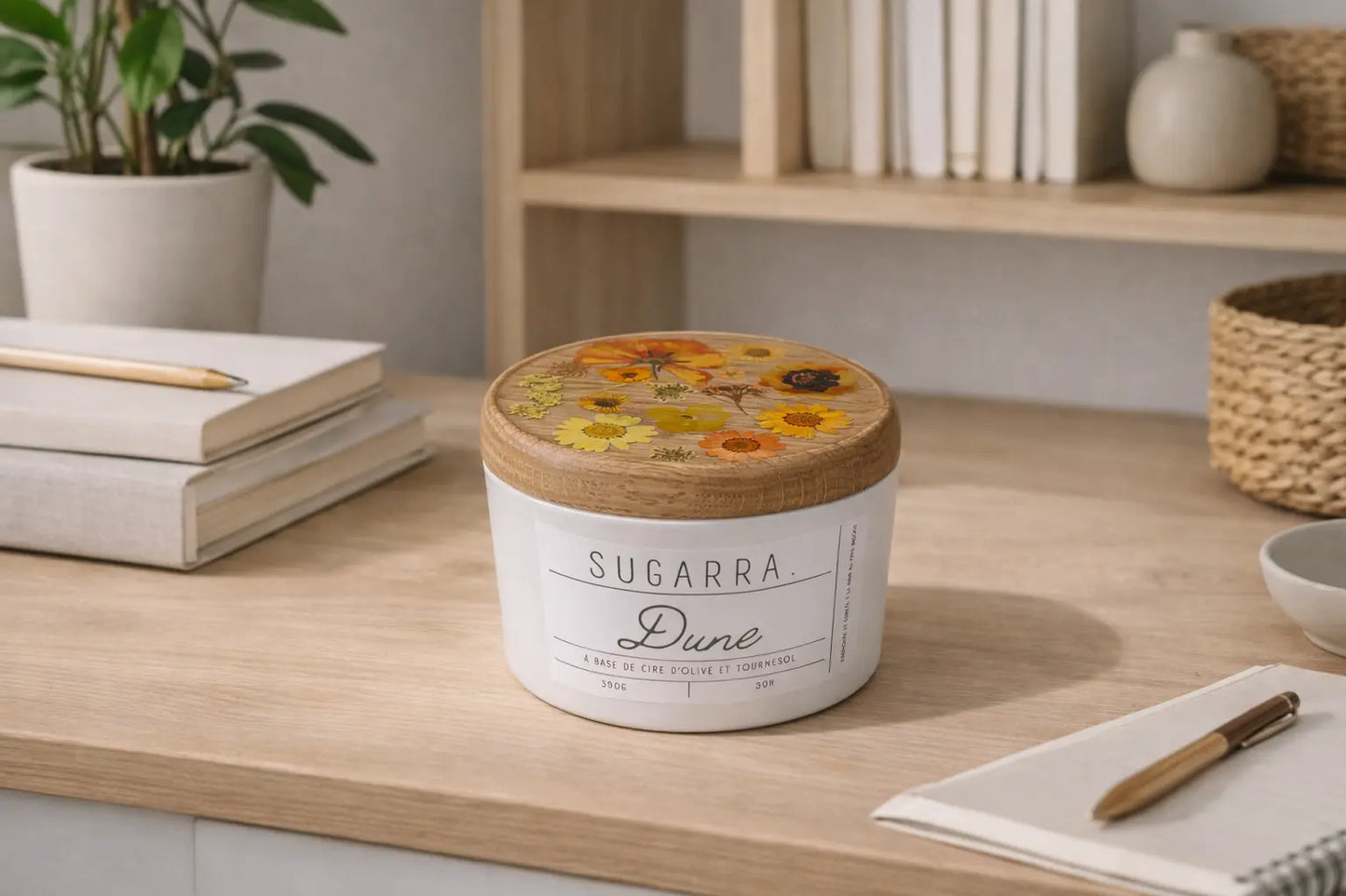 Bougie 350g avec couvercle Fleuris