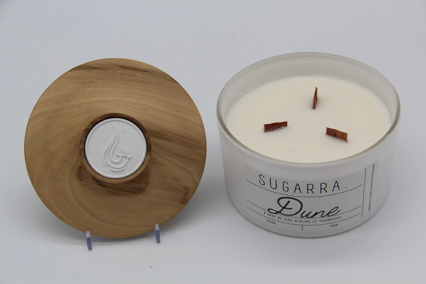Bougie 350g avec couvercle en Bois spéciaux – Pièce n°02 ( Tulipier ) Sugarra