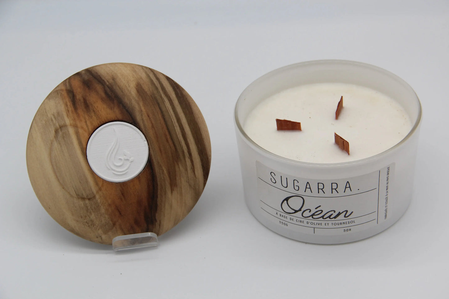 Bougie 350g avec couvercle en Bois spéciaux – Pièce n°03 ( Tulipier ) Sugarra