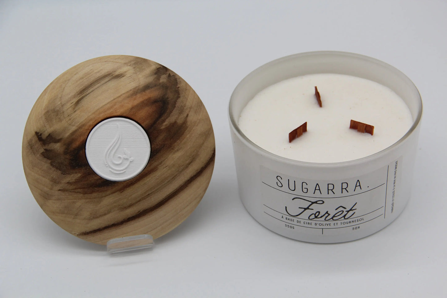 Bougie 350g avec couvercle en Bois spéciaux – Pièce n°05 ( Tulipier ) Sugarra