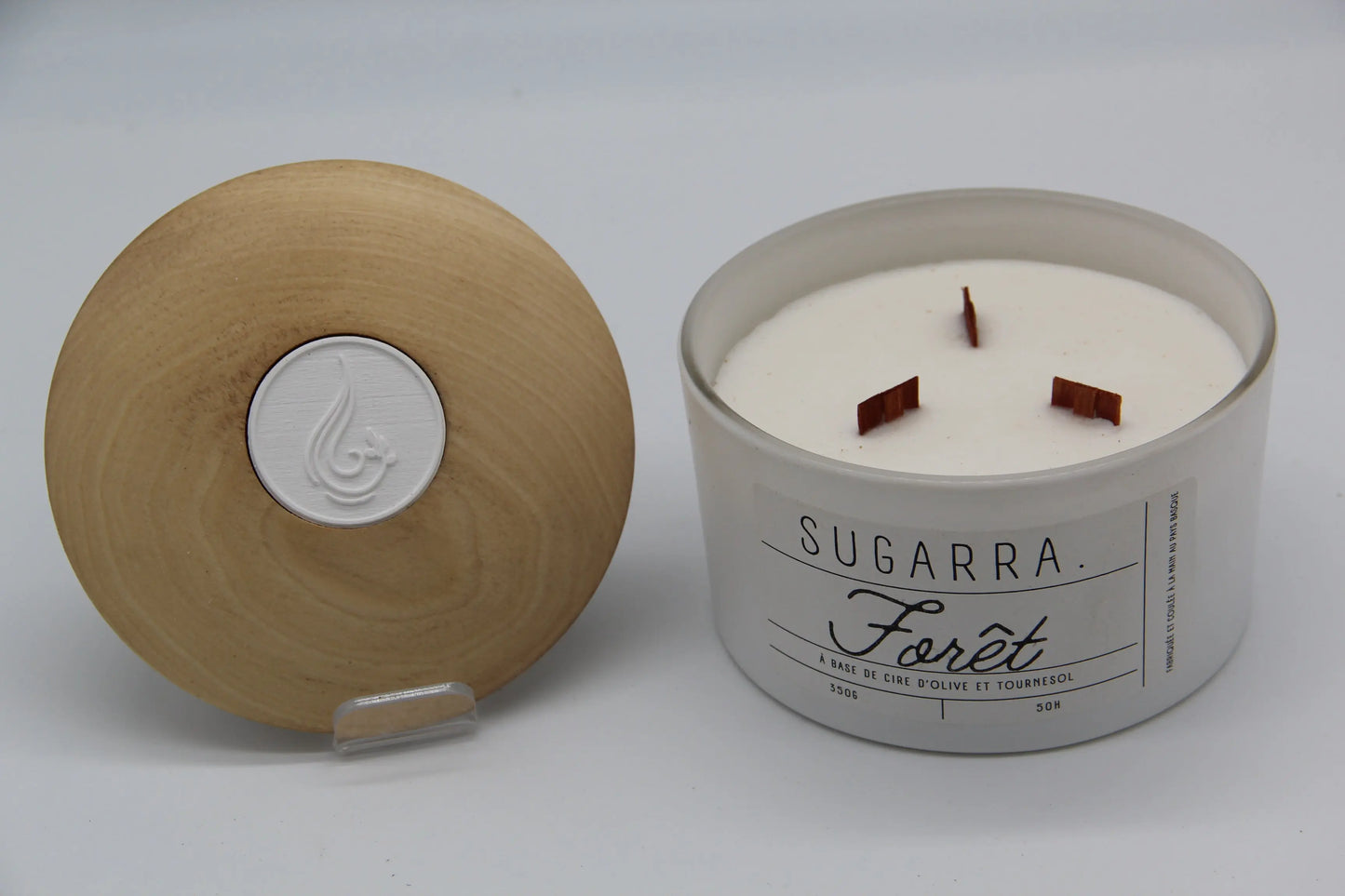 Bougie 350g avec couvercle en Bois spéciaux – Pièce n°05 ( Tulipier ) Sugarra
