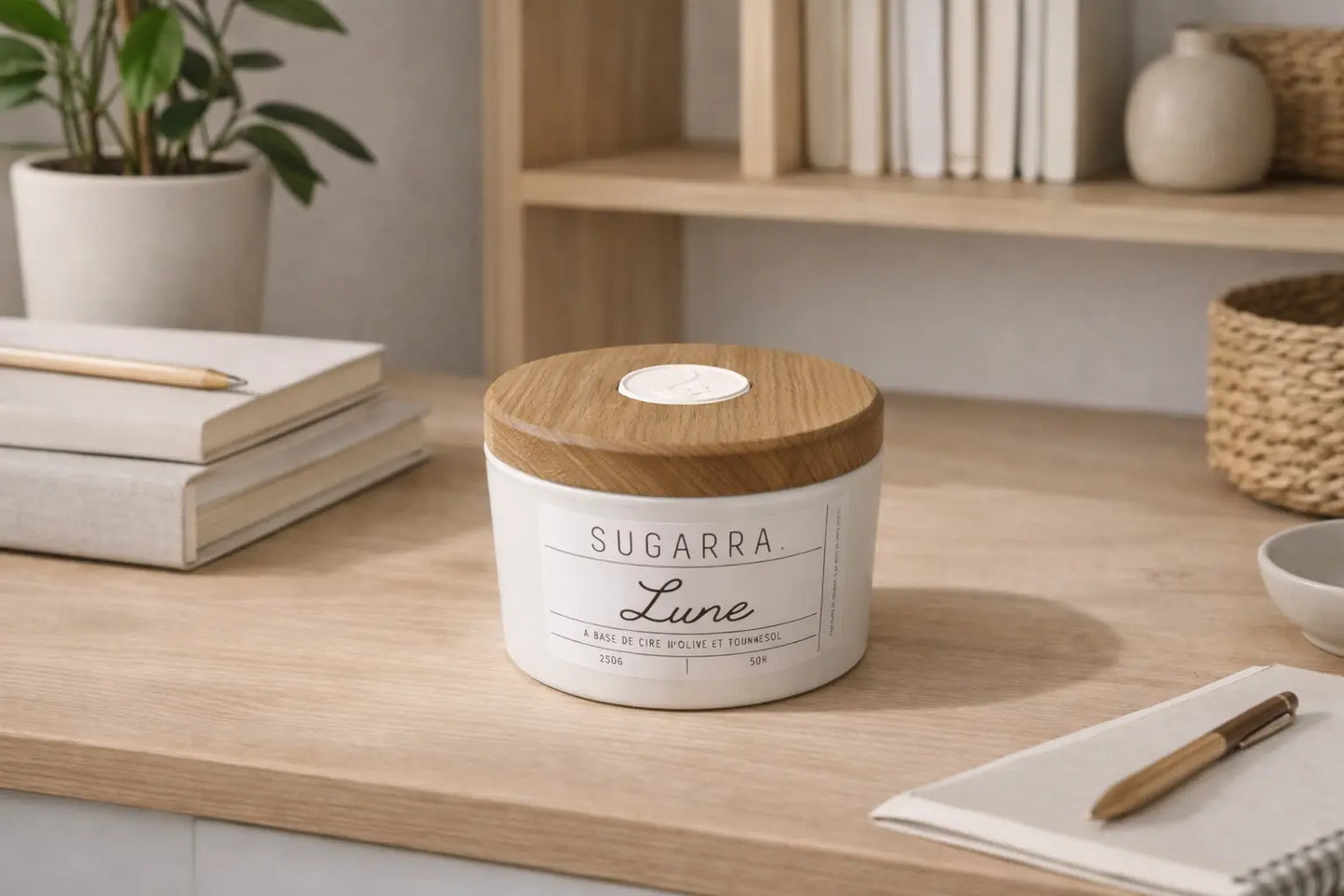 Bougie 350g avec couvercle en Chêne