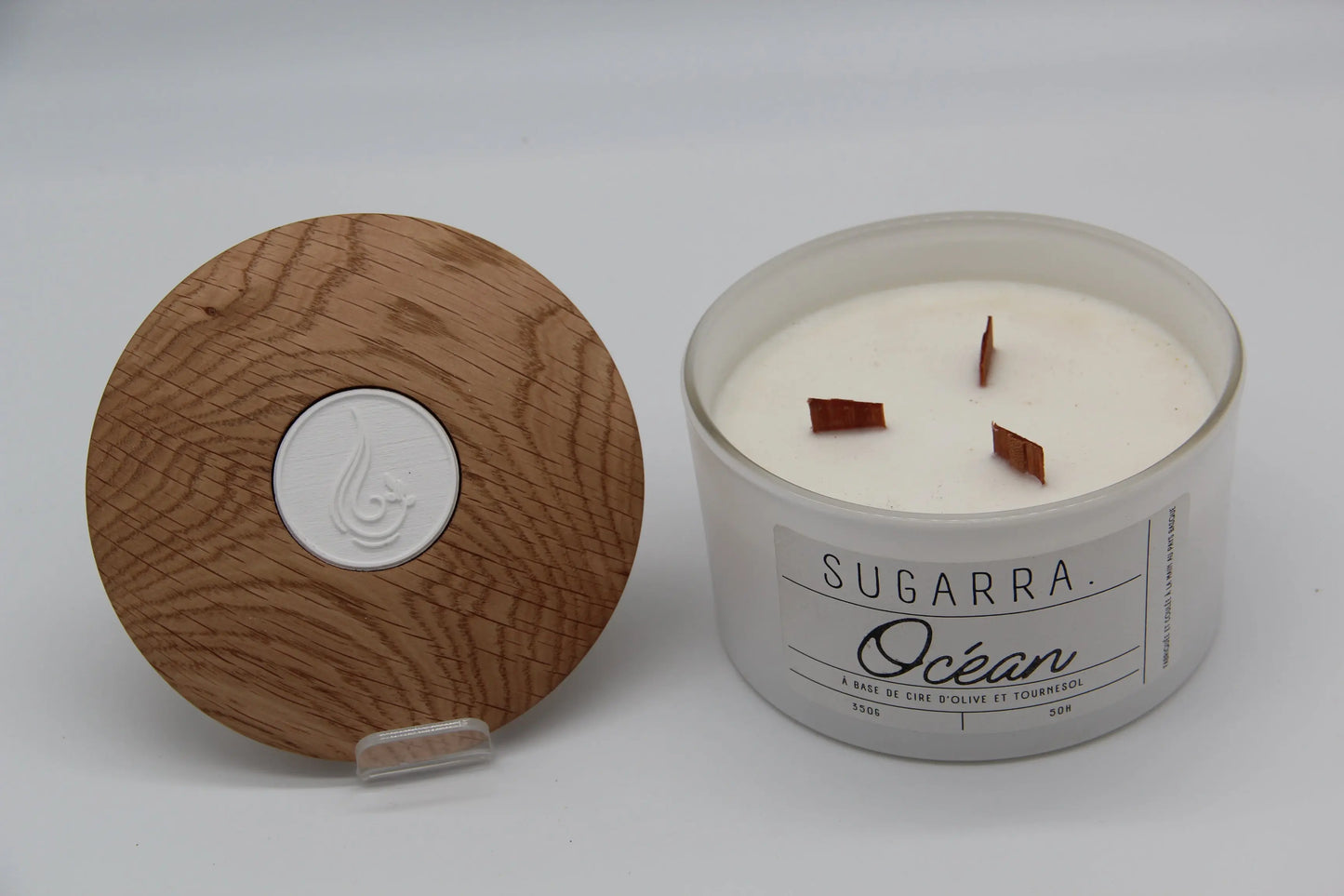 Bougie 350g avec couvercle en Chêne – Pièce n°03 Sugarra