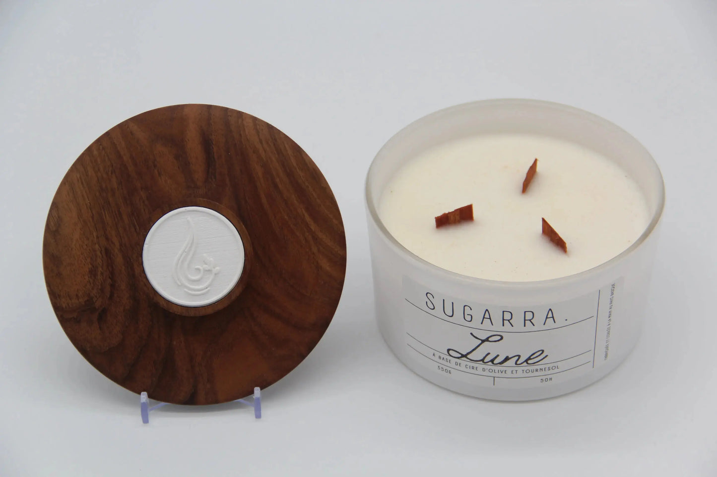 Bougie 350g avec couvercle en Noyer – Pièce n°01 Sugarra