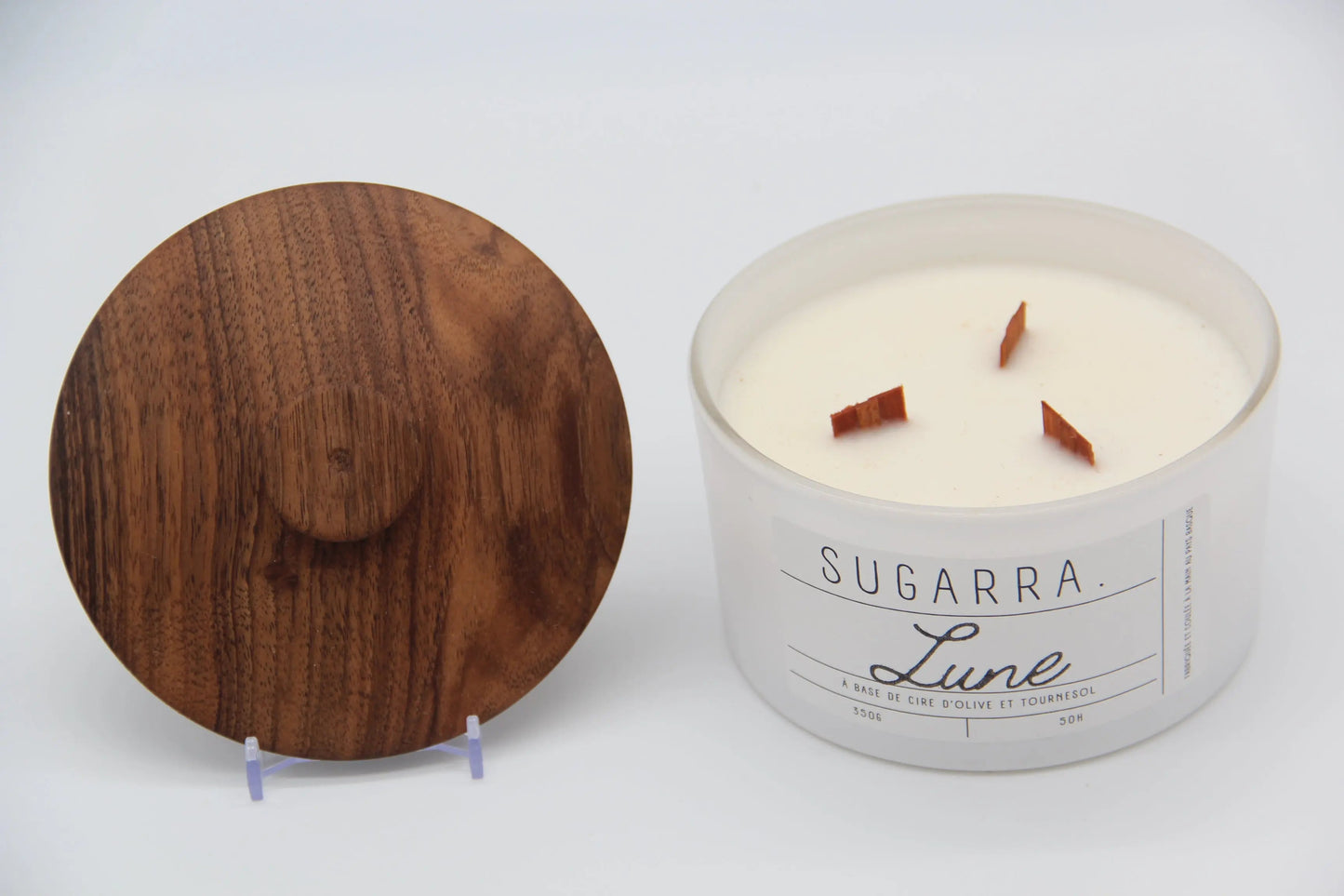 Bougie 350g avec couvercle en Noyer – Pièce n°01 Sugarra