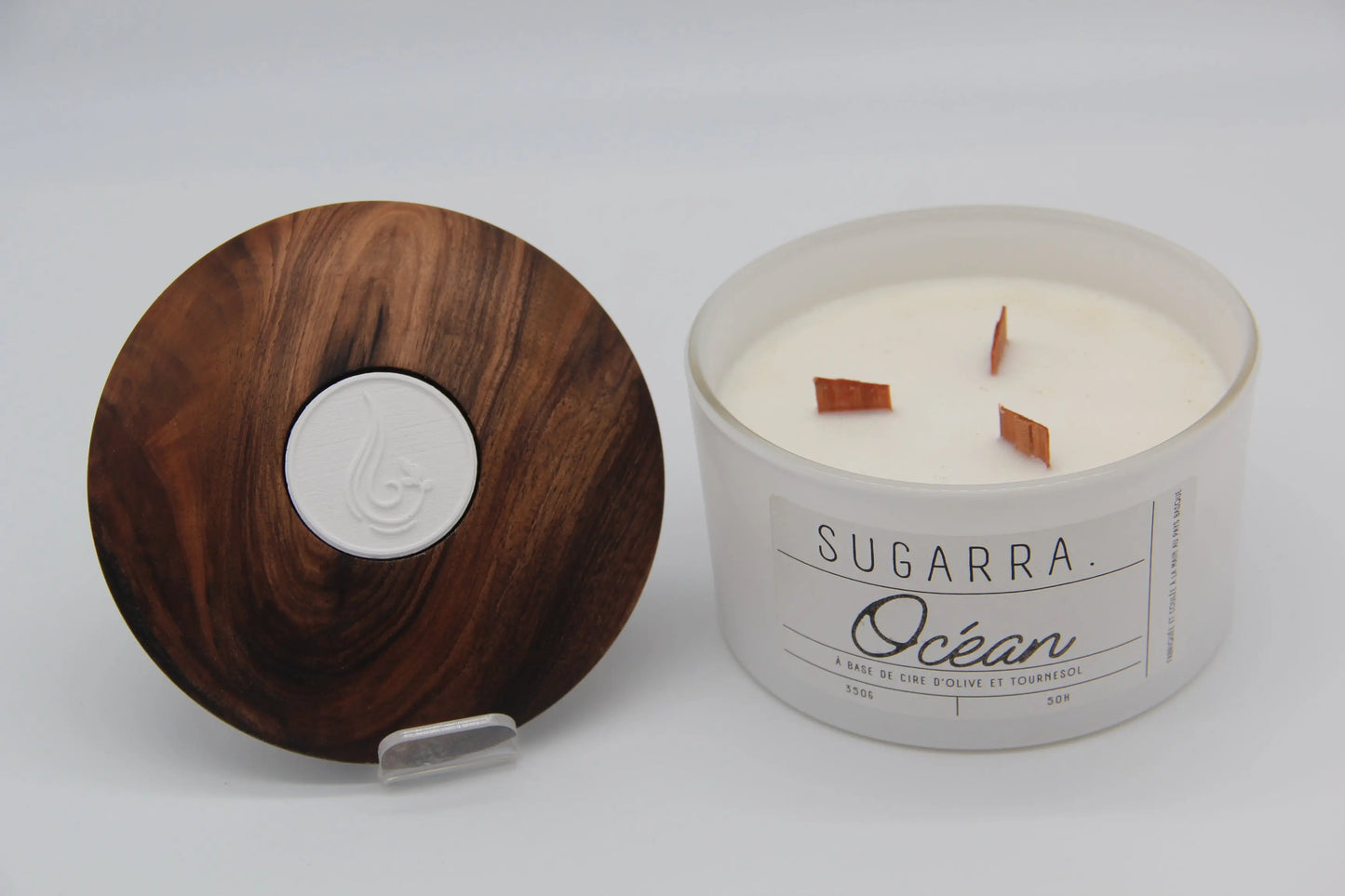 Bougie 350g avec couvercle en Noyer – Pièce n°06 Sugarra