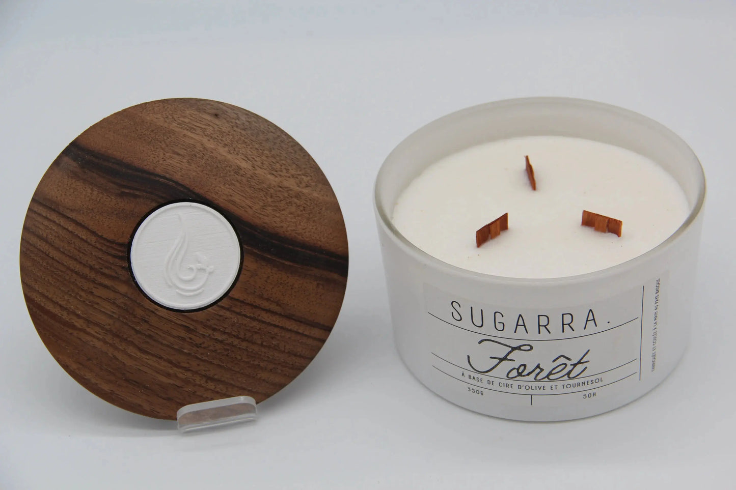 Bougie 350g avec couvercle en Noyer – Pièce n°06 Sugarra