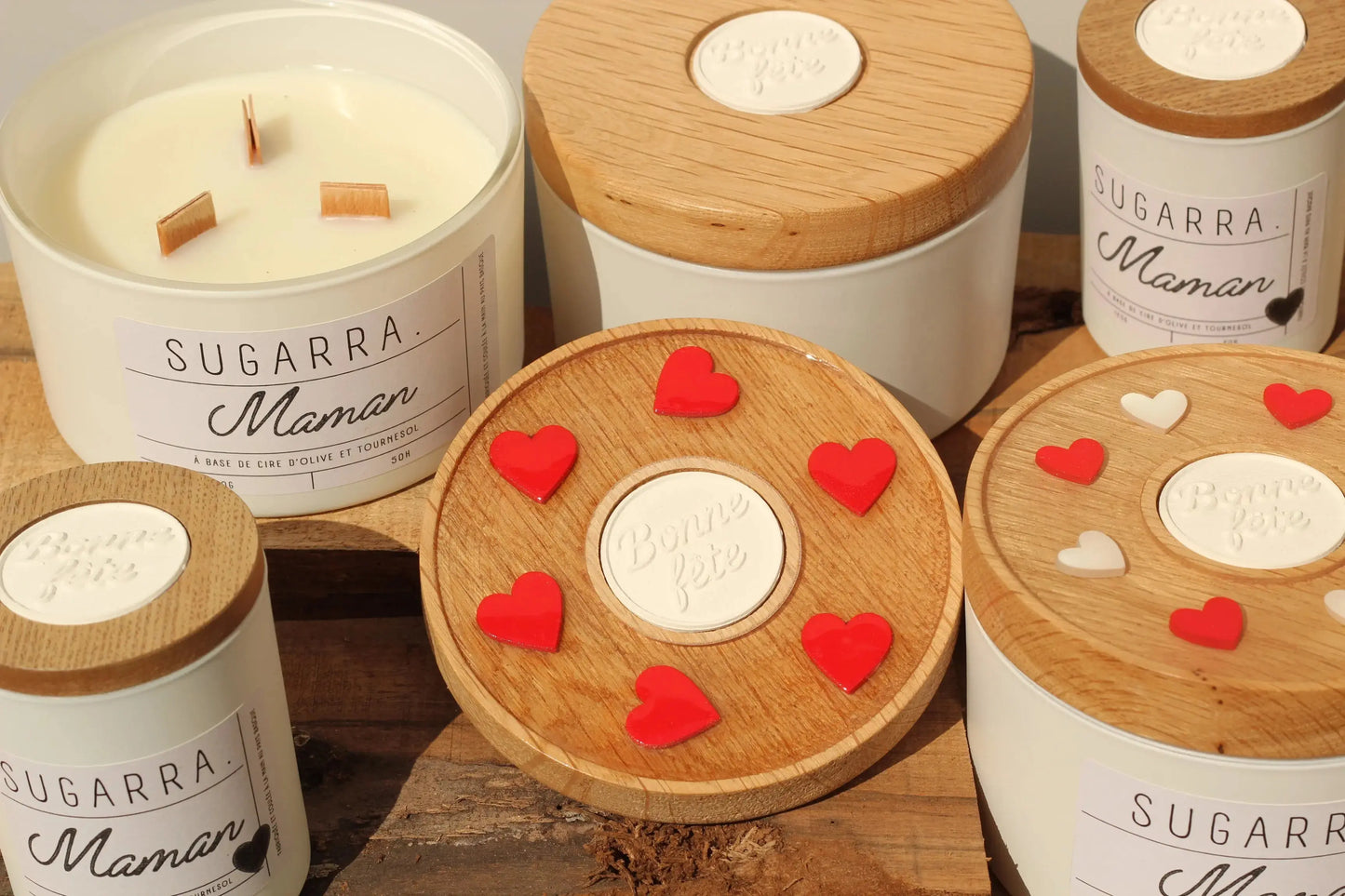 Bougie artisanale parfumée 350g - Fête des Mères - Couvercle coeur Rouge Sugarra
