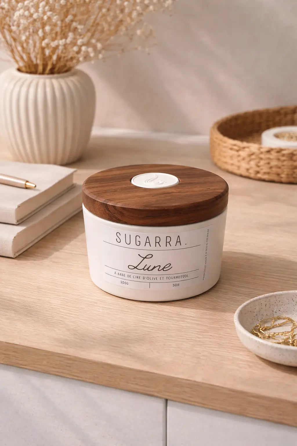 Bougie 350g – Couvercle en noyer tourné à la main