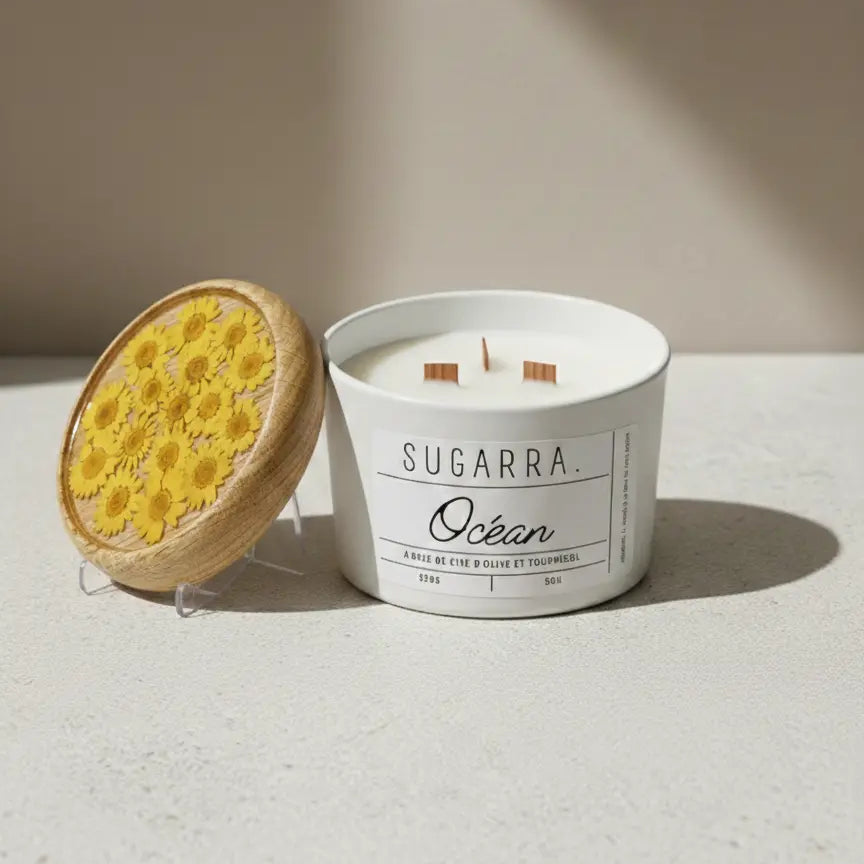 Bougie 350g avec couvercle Fleuris