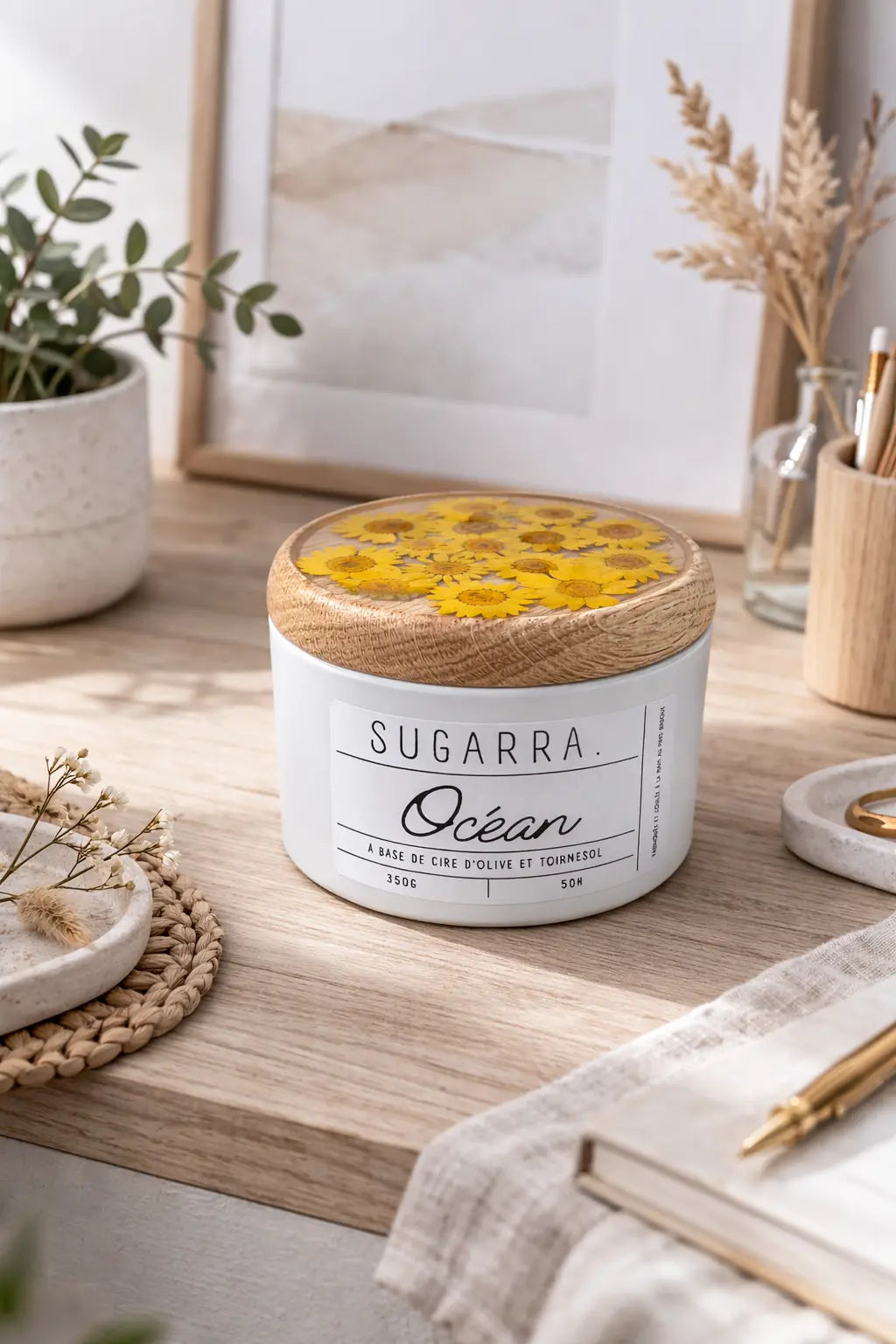 Bougie 350g avec couvercle Fleuris