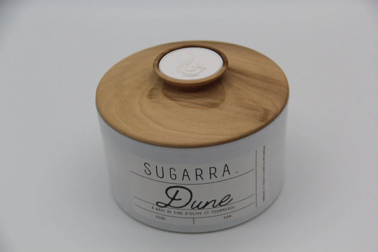 Bougie 350g avec couvercle en Bois spéciaux – Pièce n°02 ( Tulipier ) Sugarra