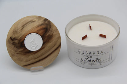 Bougie 350g avec couvercle en Bois spéciaux – Pièce n°05 ( Tulipier ) Sugarra