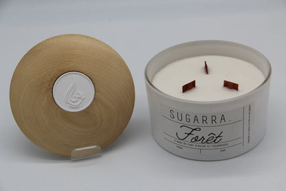 Bougie 350g avec couvercle en Bois spéciaux – Pièce n°05 ( Tulipier ) Sugarra