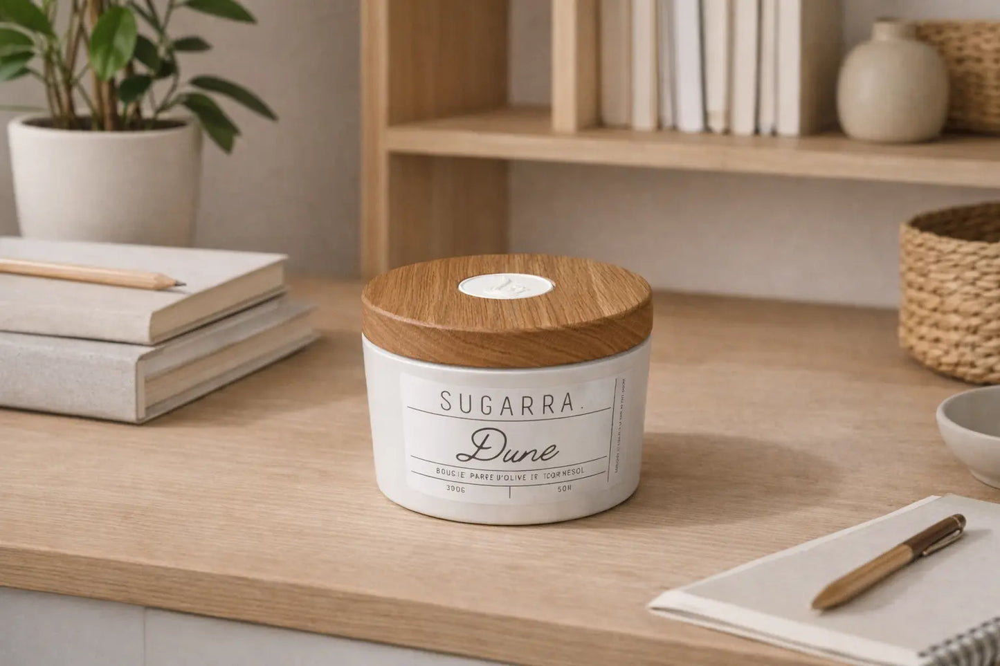 Bougie 350g avec couvercle en Chêne Sugarra