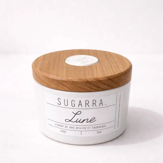 Bougie 350g avec couvercle en Chêne Sugarra