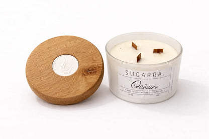 Bougie 350g avec couvercle en Chêne