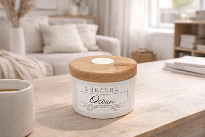 Bougie 350g avec couvercle en Chêne
