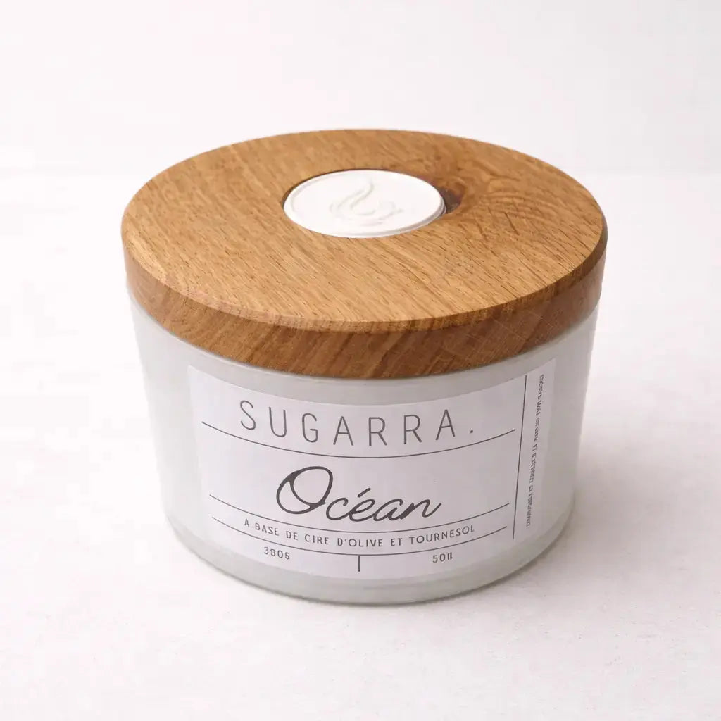 Bougie 350g avec couvercle en Chêne Sugarra