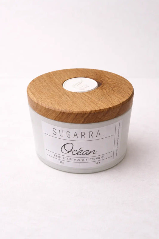 Bougie 350g avec couvercle en Chêne