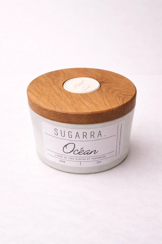 Bougie 350g avec couvercle en Chêne