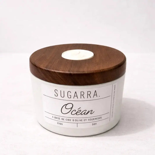Bougie 350g avec couvercle en Noyer Sugarra