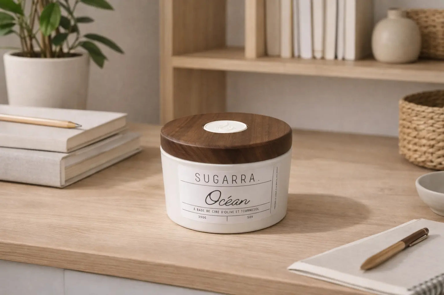 Bougie 350g – Couvercle en noyer tourné à la main