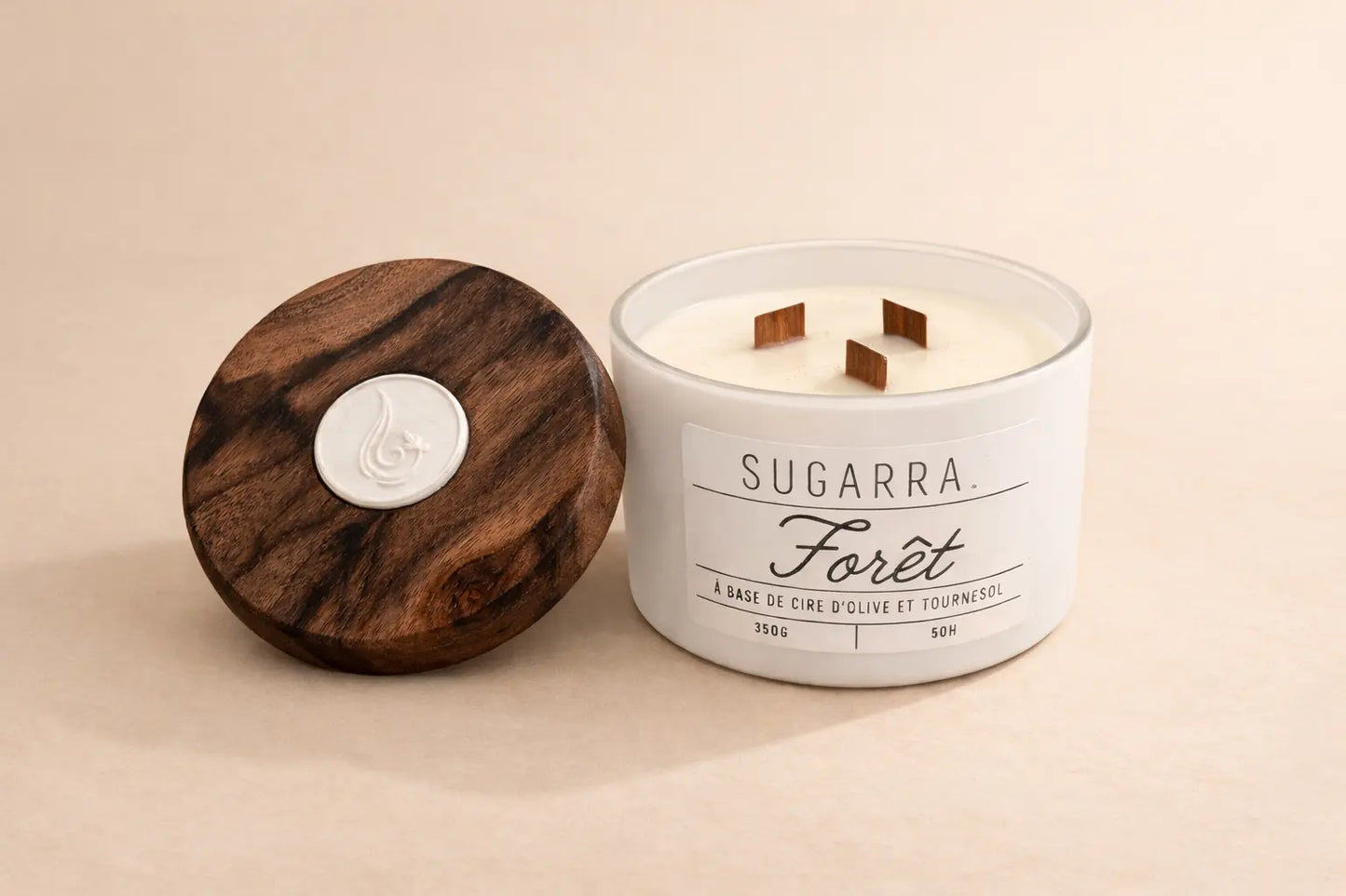 Bougie 350g avec couvercle en Noyer