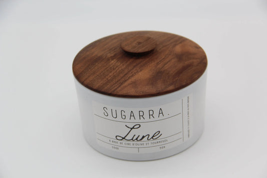 Bougie 350g avec couvercle en Noyer – Pièce n°01 Sugarra