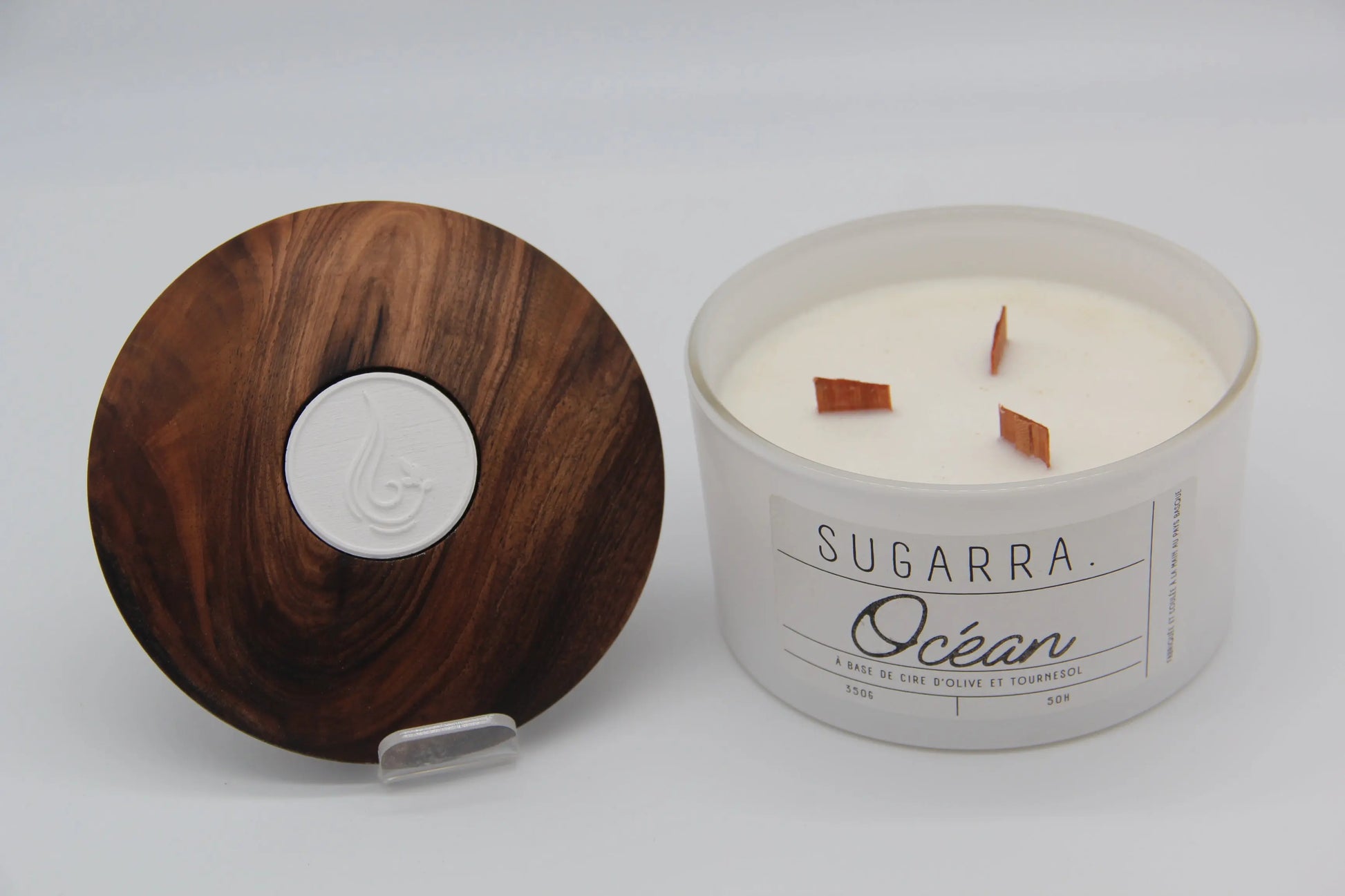 Bougie 350g avec couvercle en Noyer – Pièce n°06 Sugarra