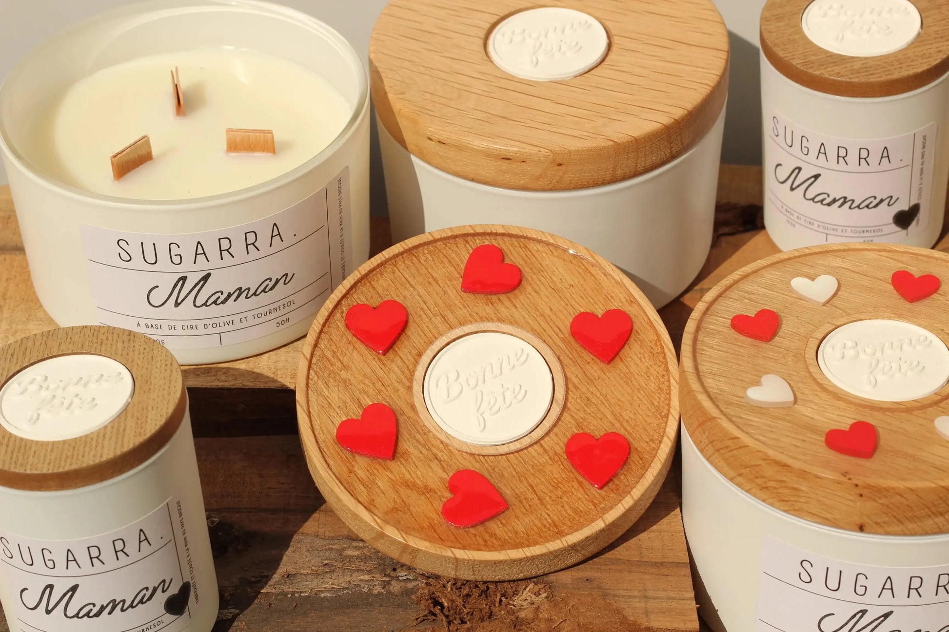 Bougie artisanale parfumée 350g - Fête des Mères - Couvercle coeur Rouge Sugarra